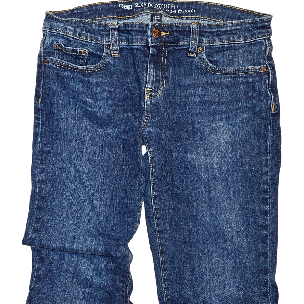 Gap Sexy Bootcut Dark Blue Wash Stretch Denim Jeans Size 4/27R - Picture 2 of 5